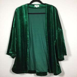 Dark forest green open front velvet jacket robe duster kimono witchy boho sz S